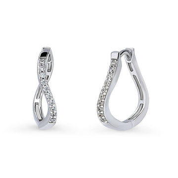Wave Woven CZ Medium Hoop Earrings in Sterling Silver 0.72"