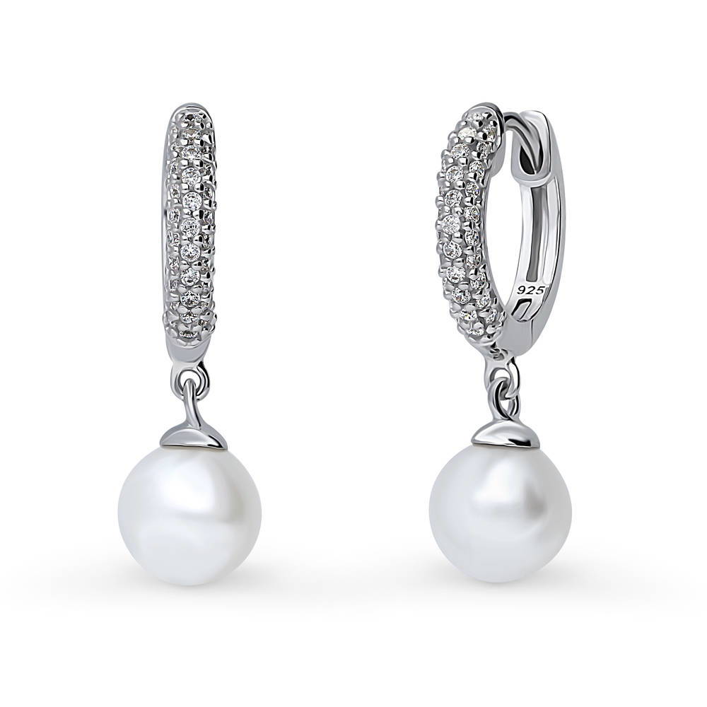 Solitaire White Round Cultured Pearl Earrings in Sterling Silver, 1 of 6