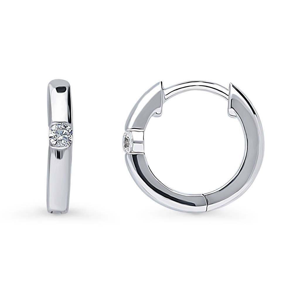 Solitaire Round CZ Hoop Earrings in Sterling Silver 0.12ct, 2 Pairs