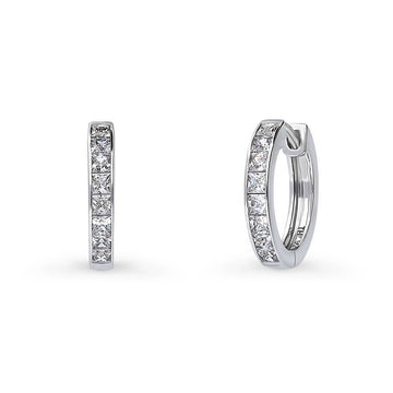 Bar CZ Hoop Earrings in Sterling Silver