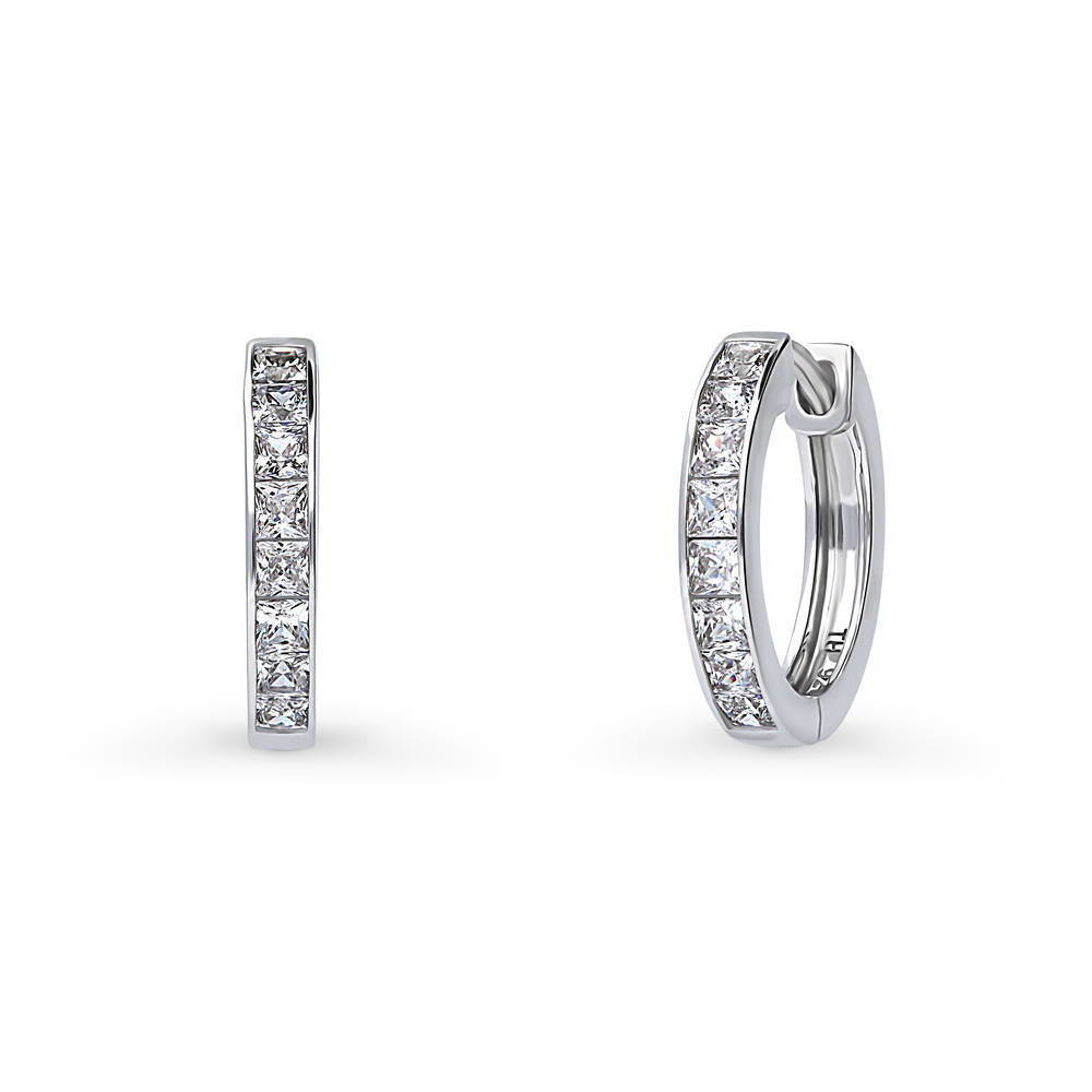 BERRICLE Sterling Silver Bar Cubic Zirconia CZ Solitaire Fashion Anniversary 2 Pairs Hoop and Stud Earrings Set Holiday Gift