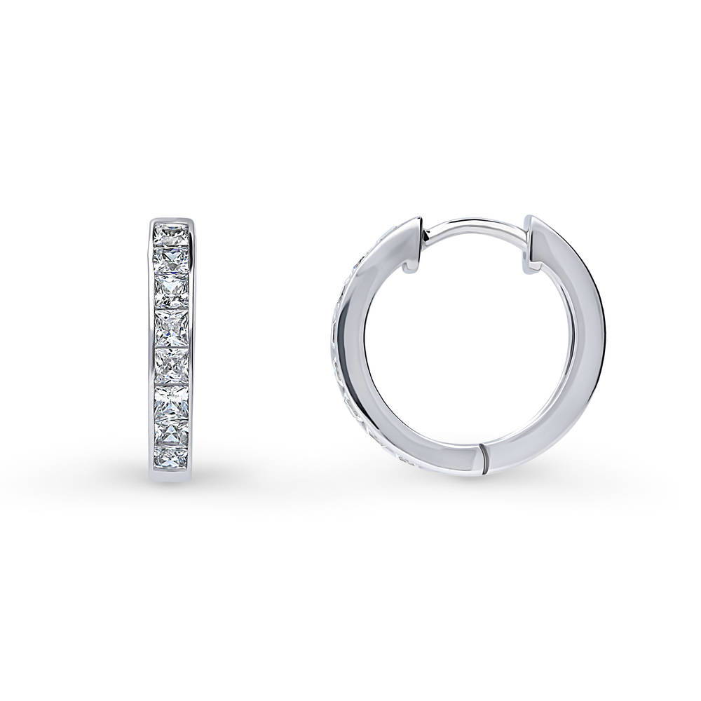 Sterling Silver Bar Cubic Zirconia CZ Small Hoop Earrings
