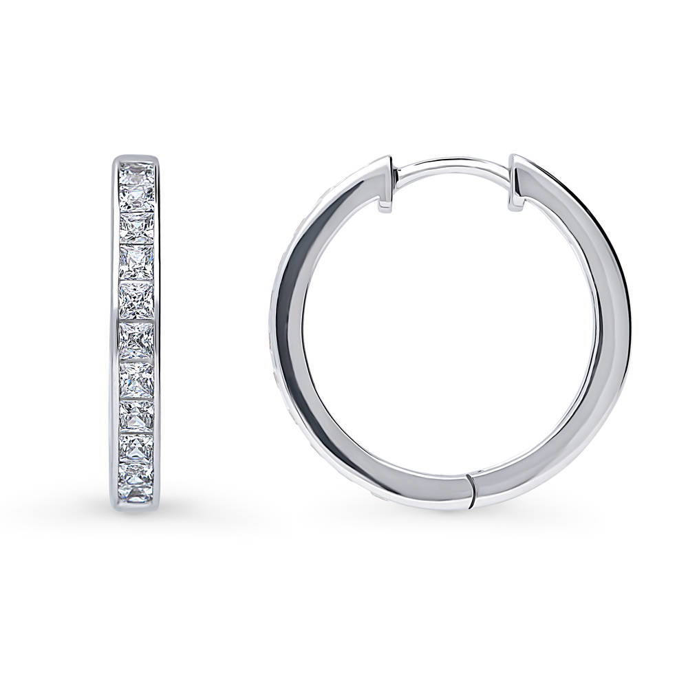 Sterling Silver Bar Cubic Zirconia CZ Small Hoop Earrings