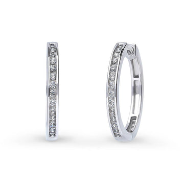 Bar CZ Hoop Earrings in Sterling Silver