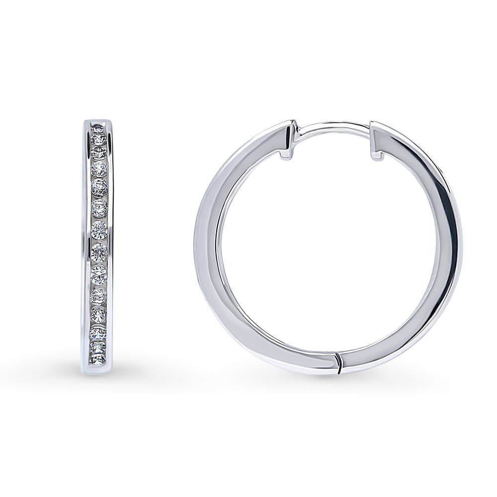 Front view of Bar CZ Hoop Earrings in Sterling Silver, 2 Pairs, 8 of 12