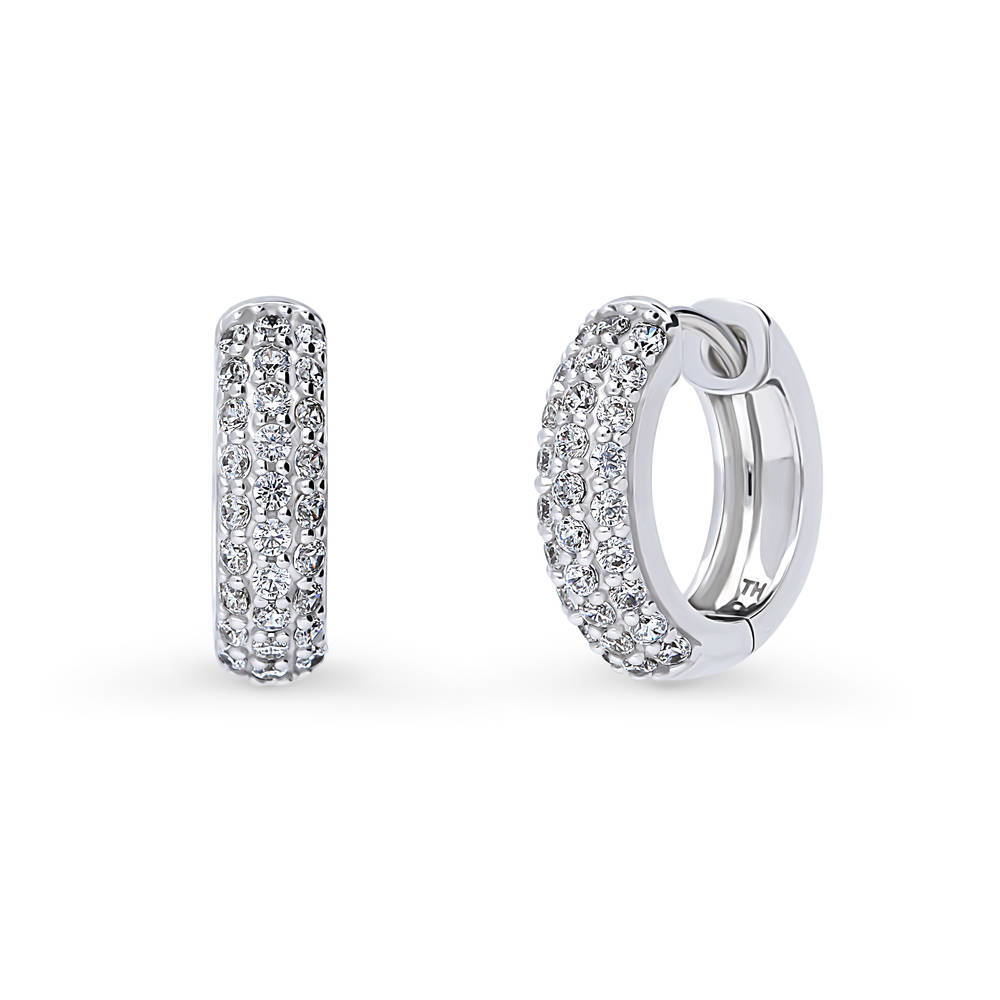 Dome CZ Small Hoop Earrings in Sterling Silver, 0.66 inch