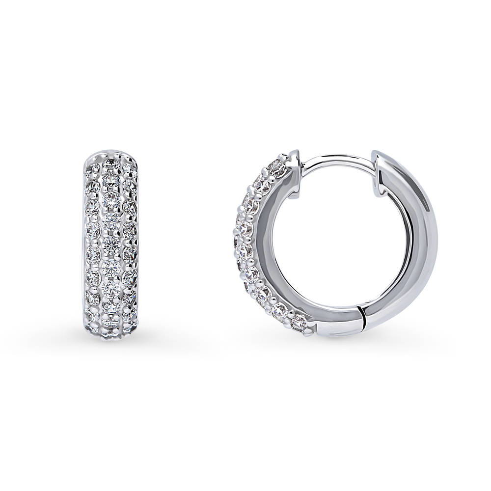 Front view of Dome CZ Hoop Earrings in Sterling Silver, 3 of 12