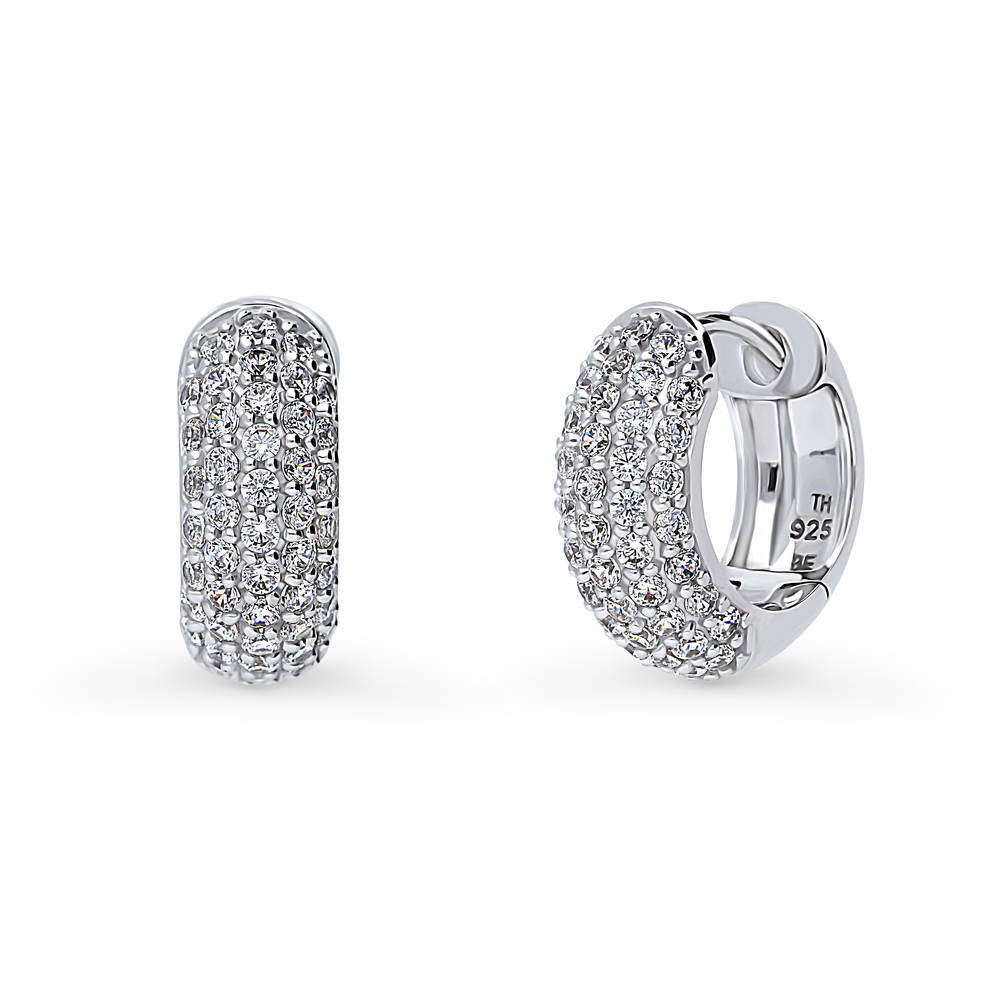 Dome CZ Small Hoop Earrings in Sterling Silver