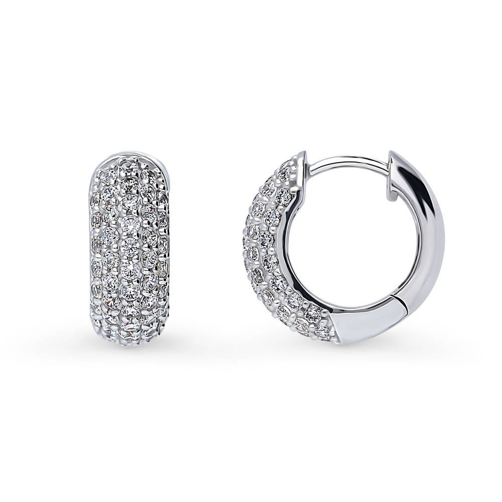 Front view of Dome CZ Hoop Earrings in Sterling Silver, 4 of 12