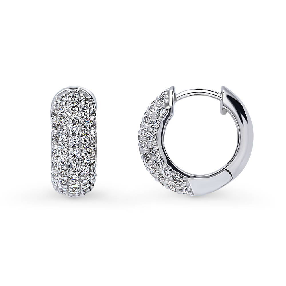 Front view of Dome CZ Small Hoop Earrings in Sterling Silver, 0.62 inch