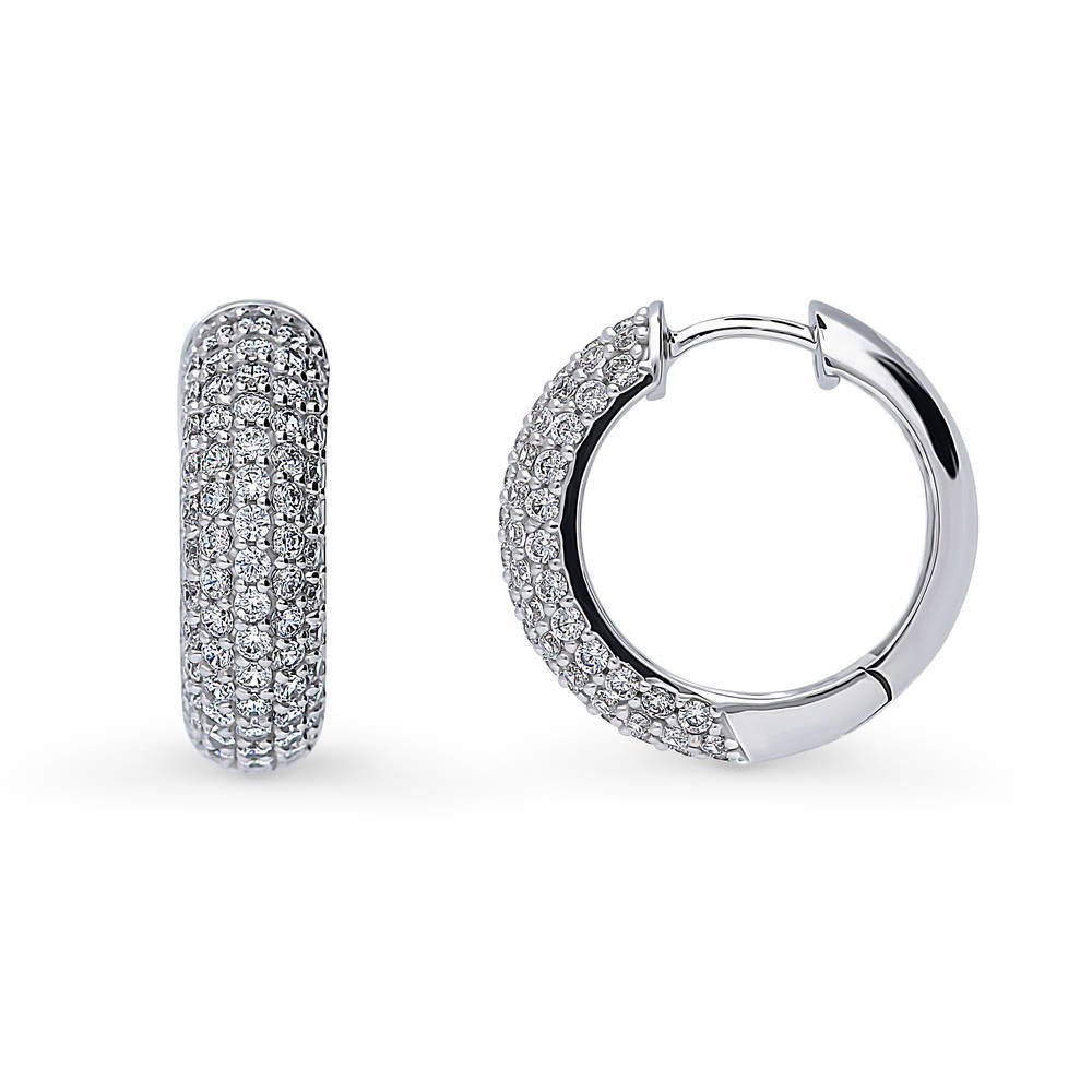 Front view of Dome CZ Hoop Earrings in Sterling Silver, 5 of 12