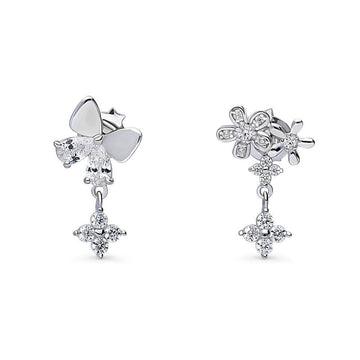 Butterfly Flower CZ Dangle Earrings in Sterling Silver