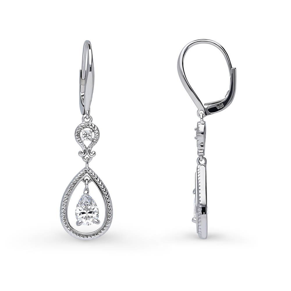 Cable Teardrop CZ Necklace and Earrings Set in Sterling Silver