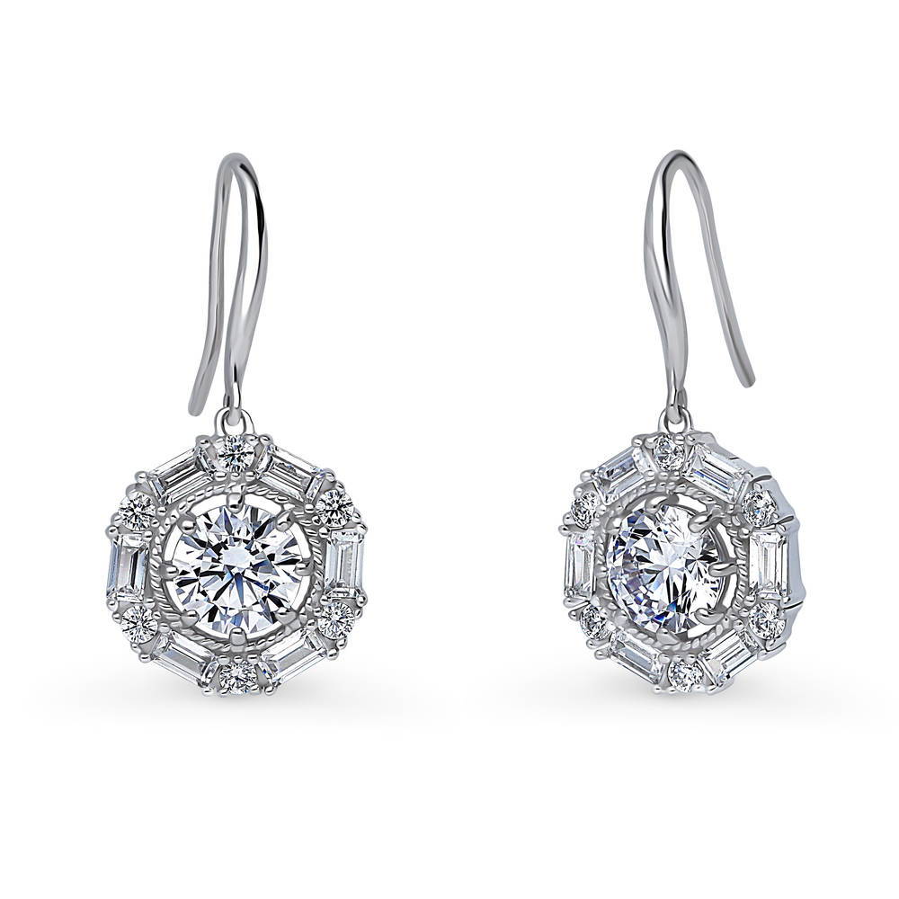 Halo Cable Art Deco CZ Fish Hook Earrings in Sterling Silver, 1 of 5