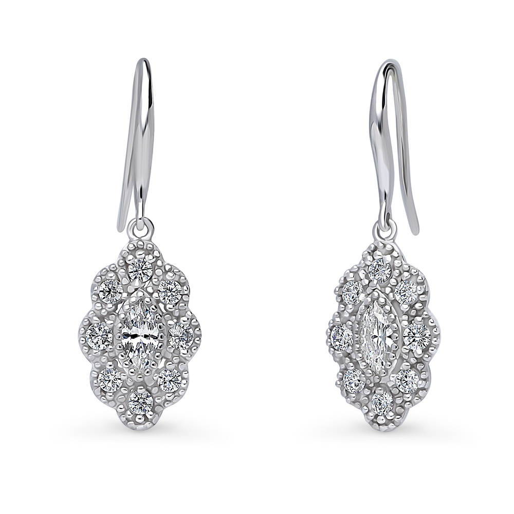 Halo Navette Marquise CZ Necklace and Earrings Set in Sterling Silver, 4 of 9