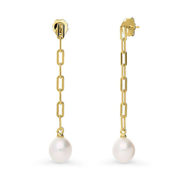 Solitaire White Oval Cultured Pearl Earrings in Sterling Silver
