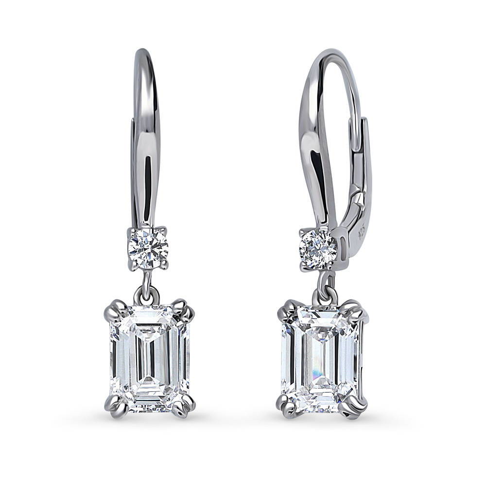 Solitaire 6.8ct Emerald Cut CZ Earrings in Sterling Silver, 2 Pairs, 3 of 12
