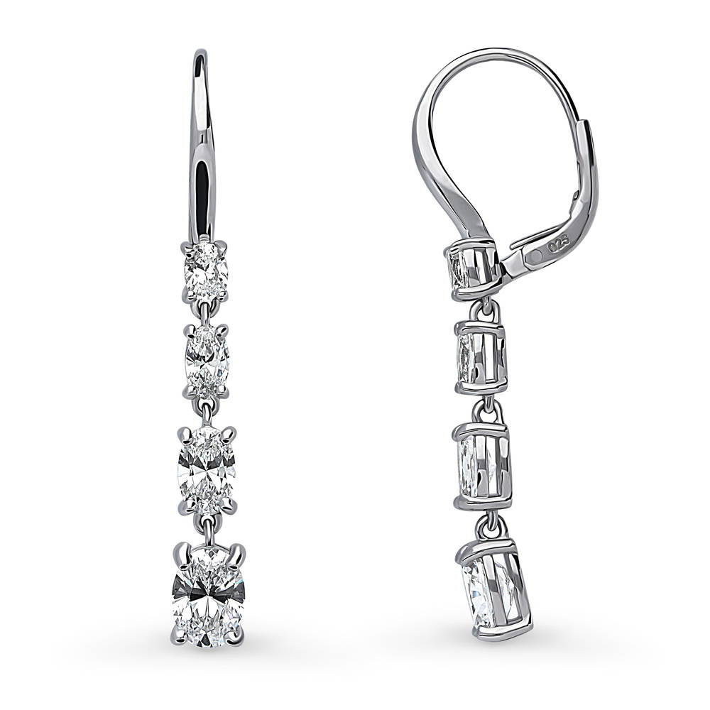 Graduated CZ Leverback Dangle Earrings in Sterling Silver