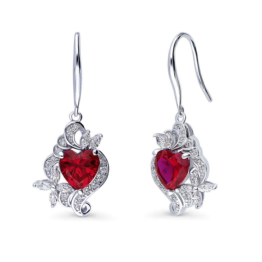 Flower Heart Simulated Ruby CZ Set in Sterling Silver, 4 of 13
