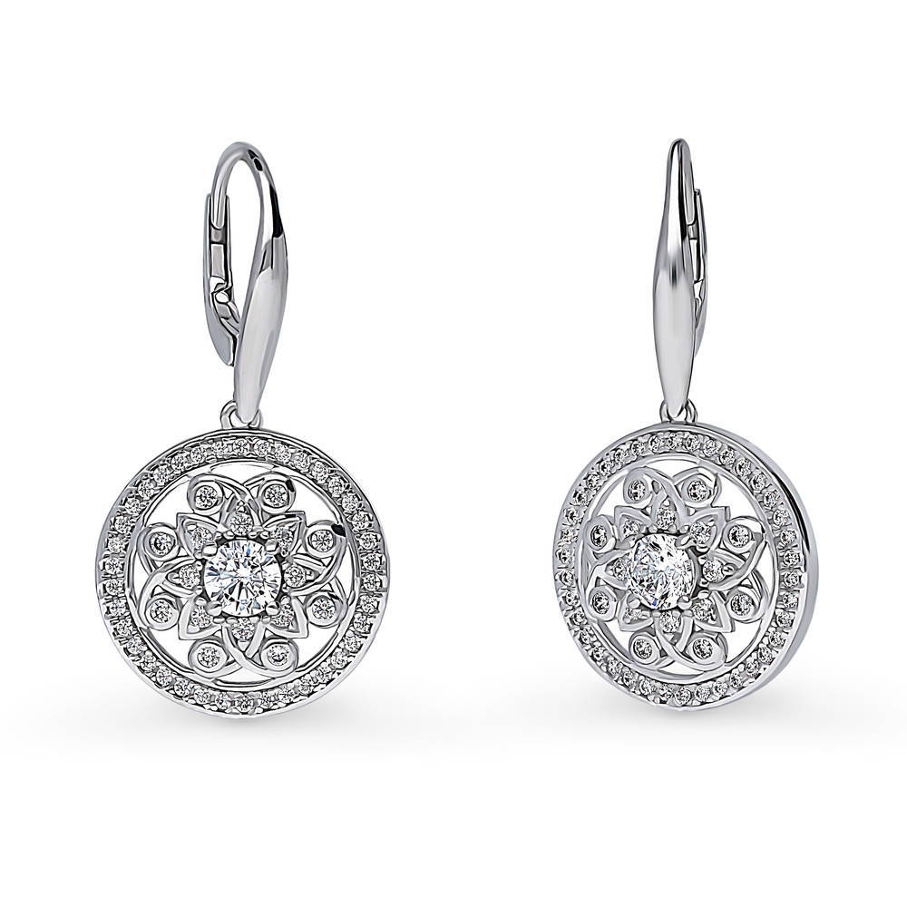 Flower Medallion CZ Necklace and Earrings Set in Sterling Silver, 4 of 14