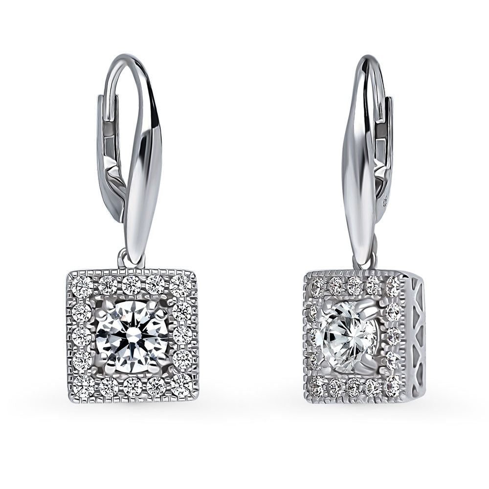Halo Round CZ Necklace and Earrings Set in Sterling Silver