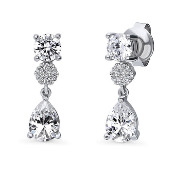 Flower CZ Dangle Earrings in Sterling Silver