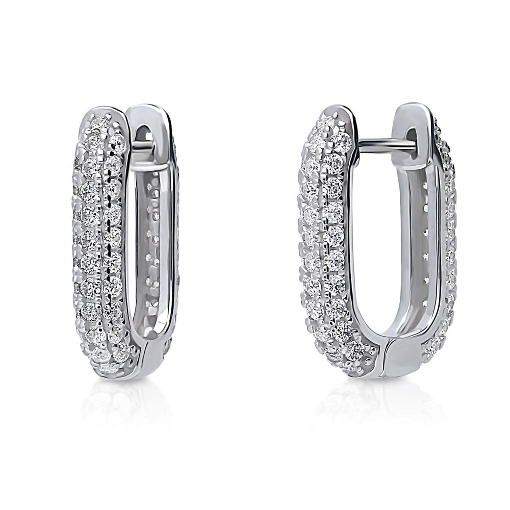 Rectangle CZ Medium Hoop Earrings in Sterling Silver 0.62"