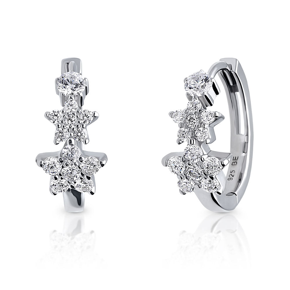 Star CZ Small Hoop Earrings in Sterling Silver 0.6"