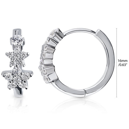 Star CZ Small Hoop Earrings in Sterling Silver 0.6"