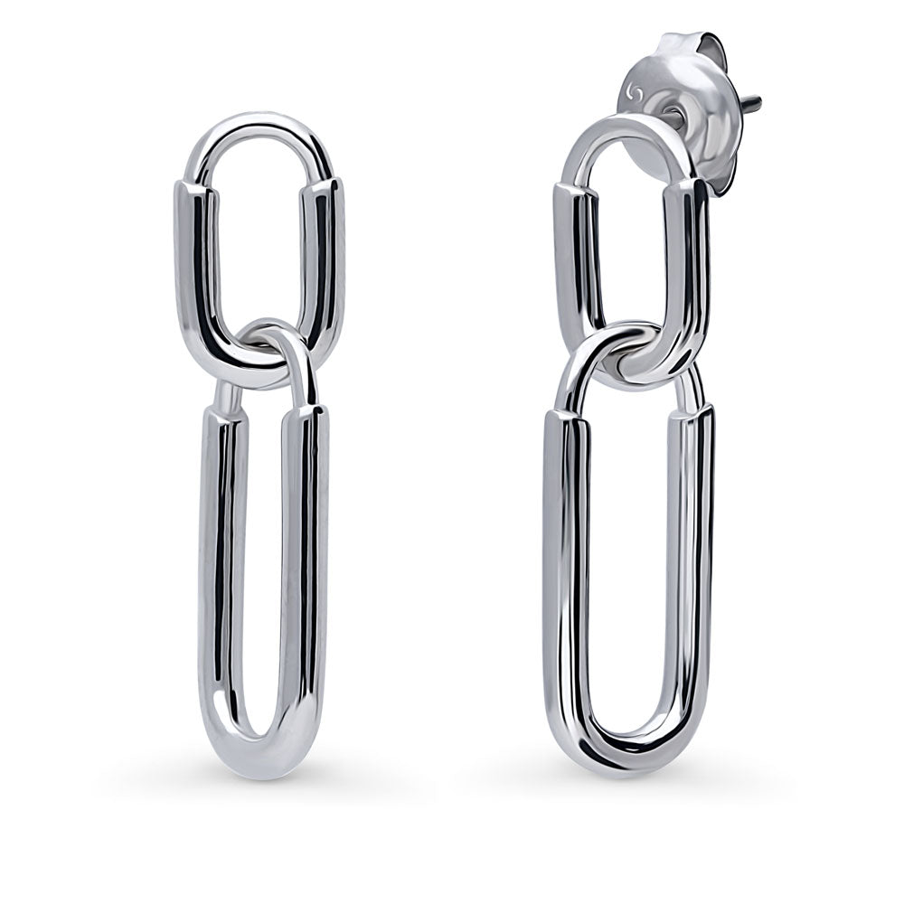 Paperclip Interlocking Dangle Earrings in Sterling Silver