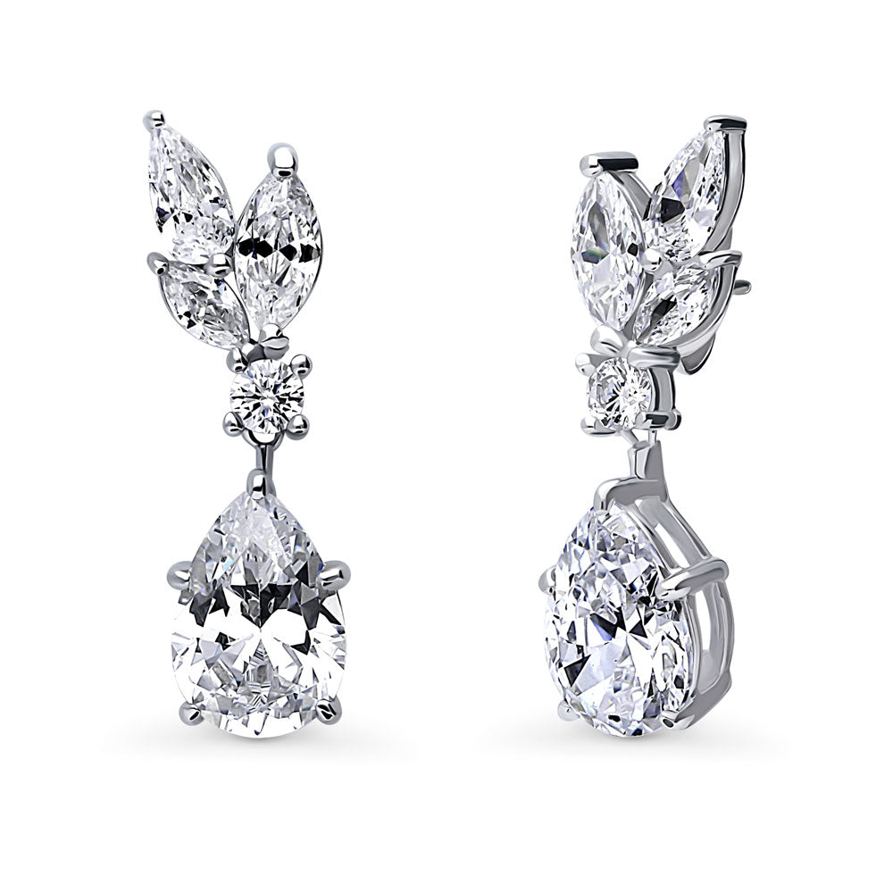 Cluster CZ Dangle Earrings in Sterling Silver