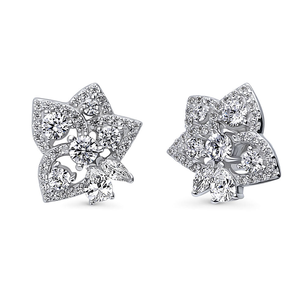 Flower CZ Stud Earrings in Sterling Silver