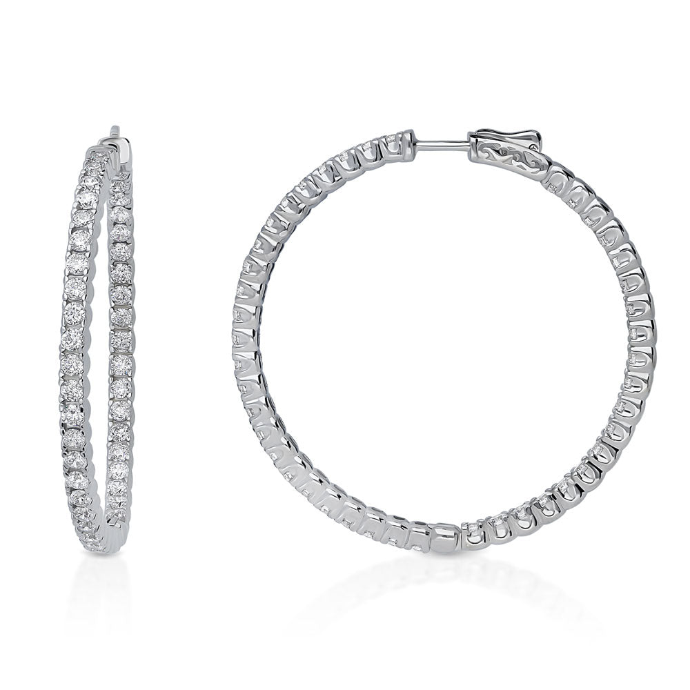 Front view of CZ Large Inside-Out Hoop Earrings in Sterling Silver 1.9 inch, 5 of 17