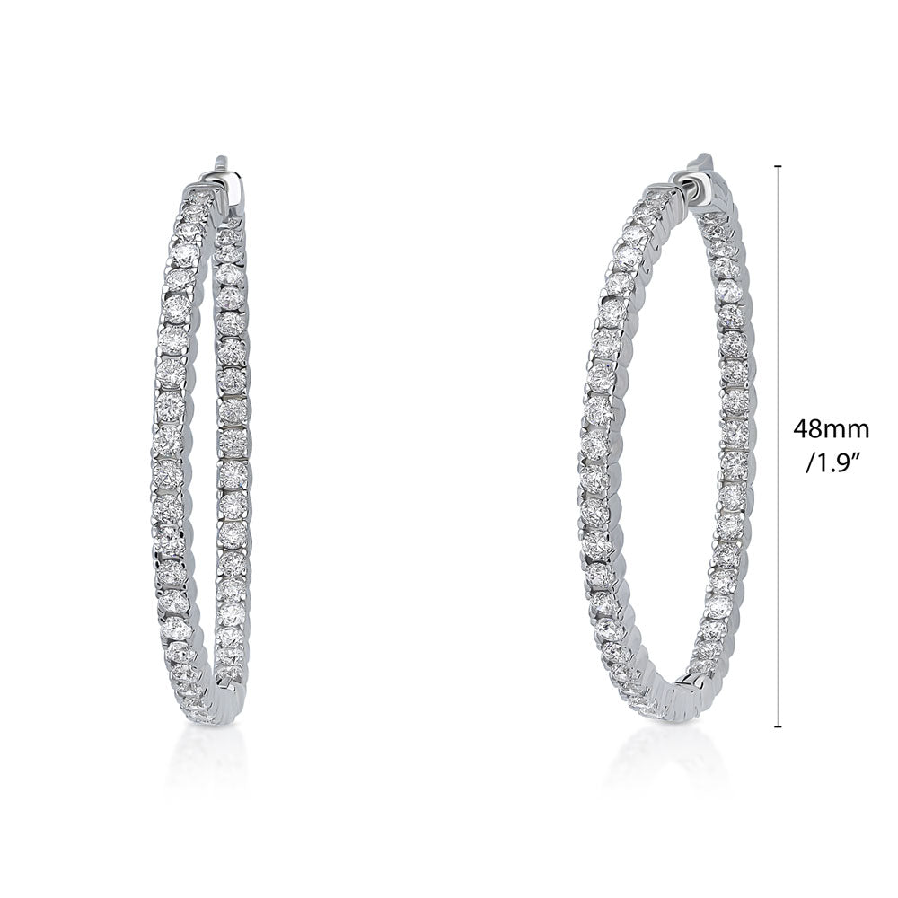 Angle view of CZ Large Inside-Out Hoop Earrings in Sterling Silver 1.9 inch, 8 of 17