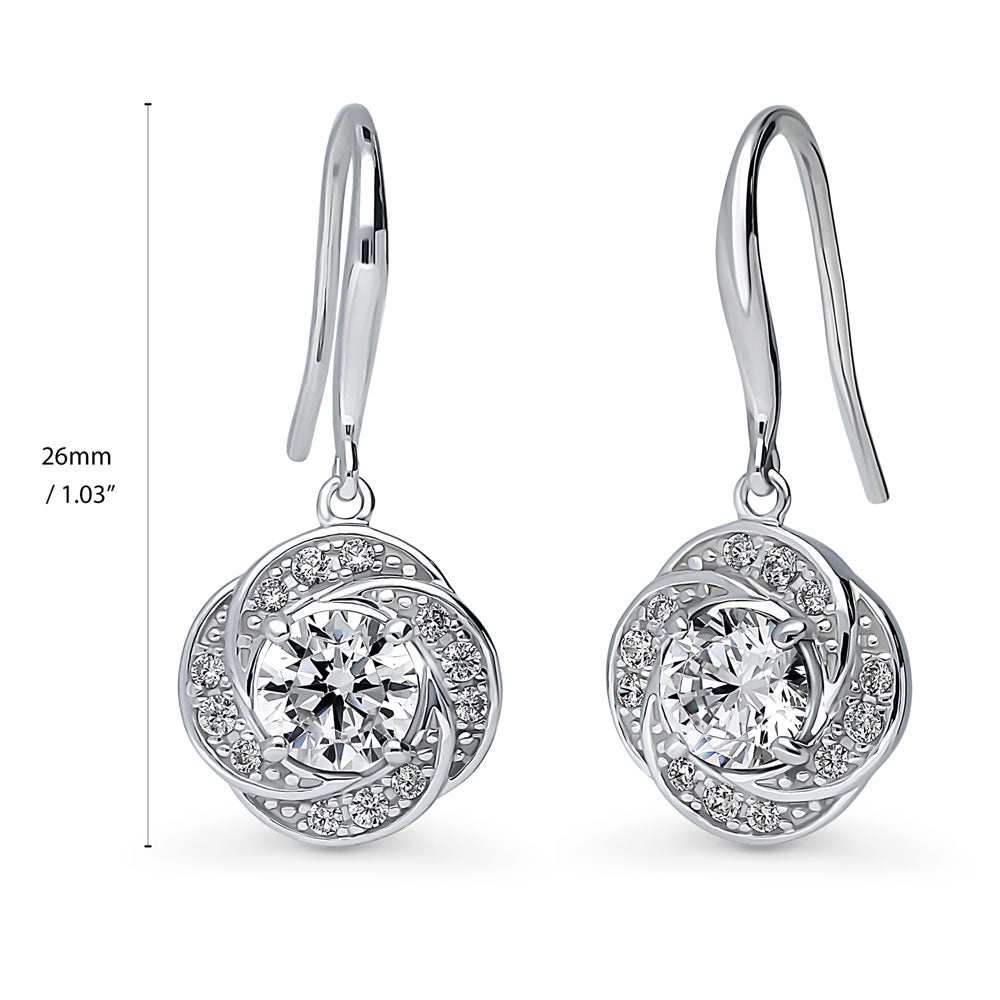 Front view of Flower Woven CZ Fish Hook Dangle Earrings in Sterling Silver, 3 of 6