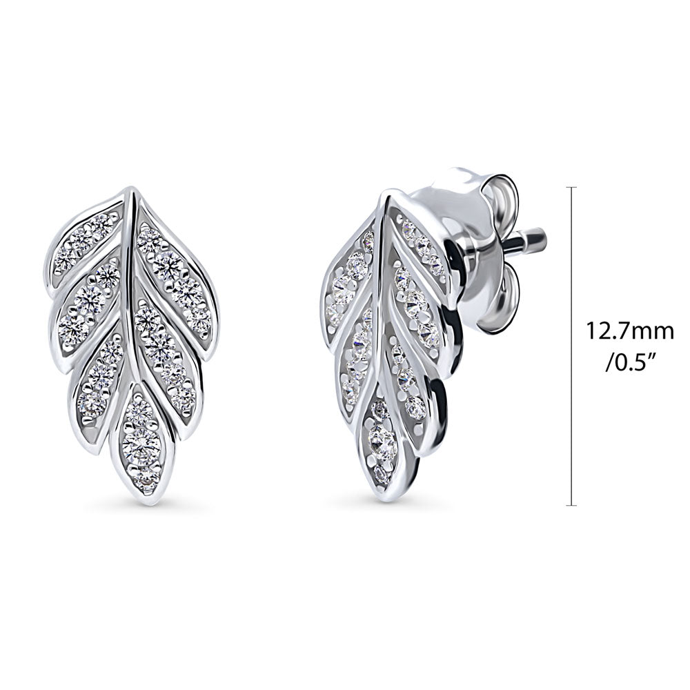 Front view of Leaf CZ Stud Earrings in Sterling Silver, 4 of 6