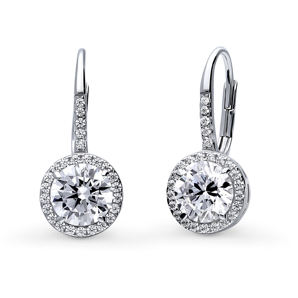 Solitaire 2.5ct Round CZ Leverback Dangle Earrings in Sterling Silver, 1 of 5