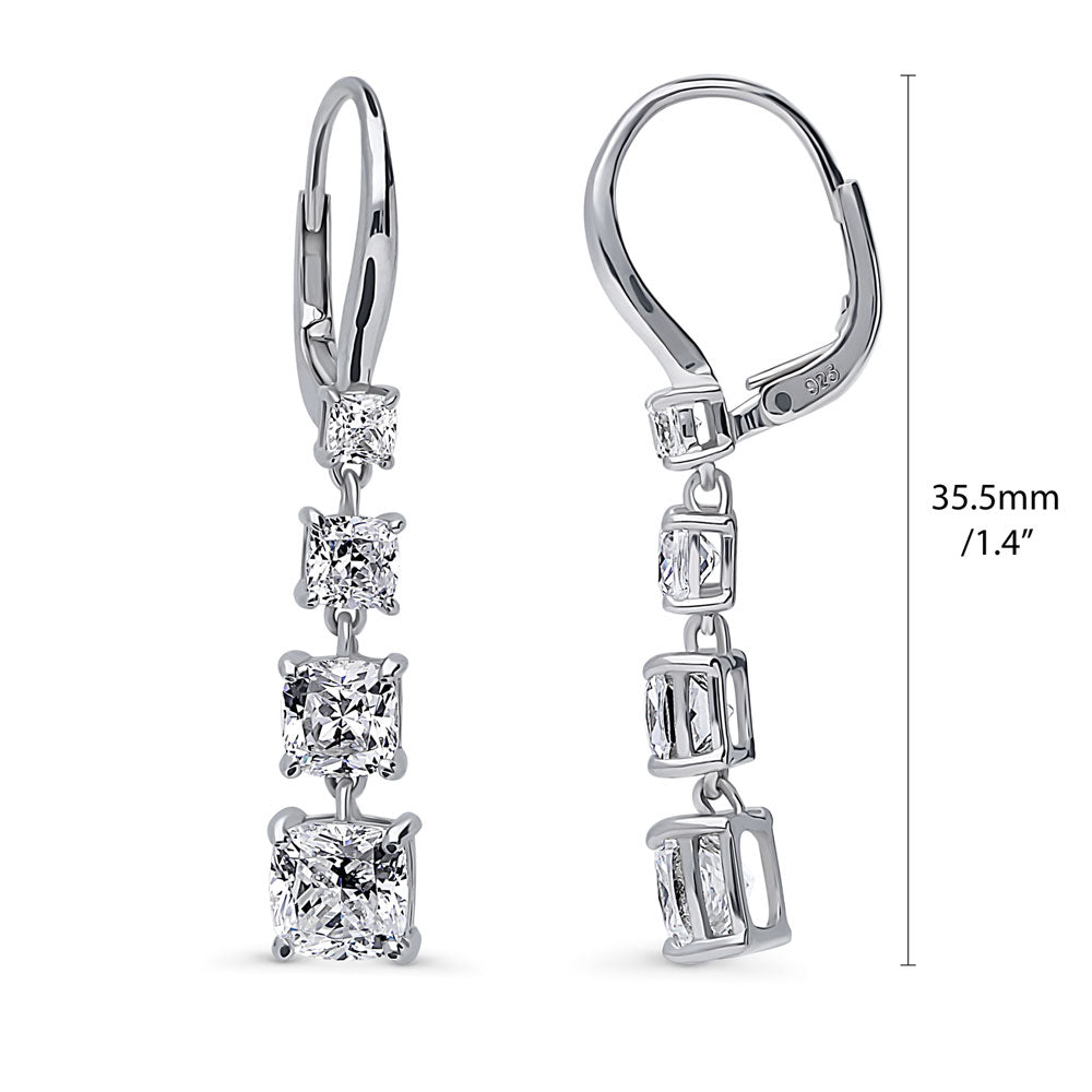 Front view of Graduated CZ Leverback Chandelier Earrings in Sterling Silver, 3 of 5