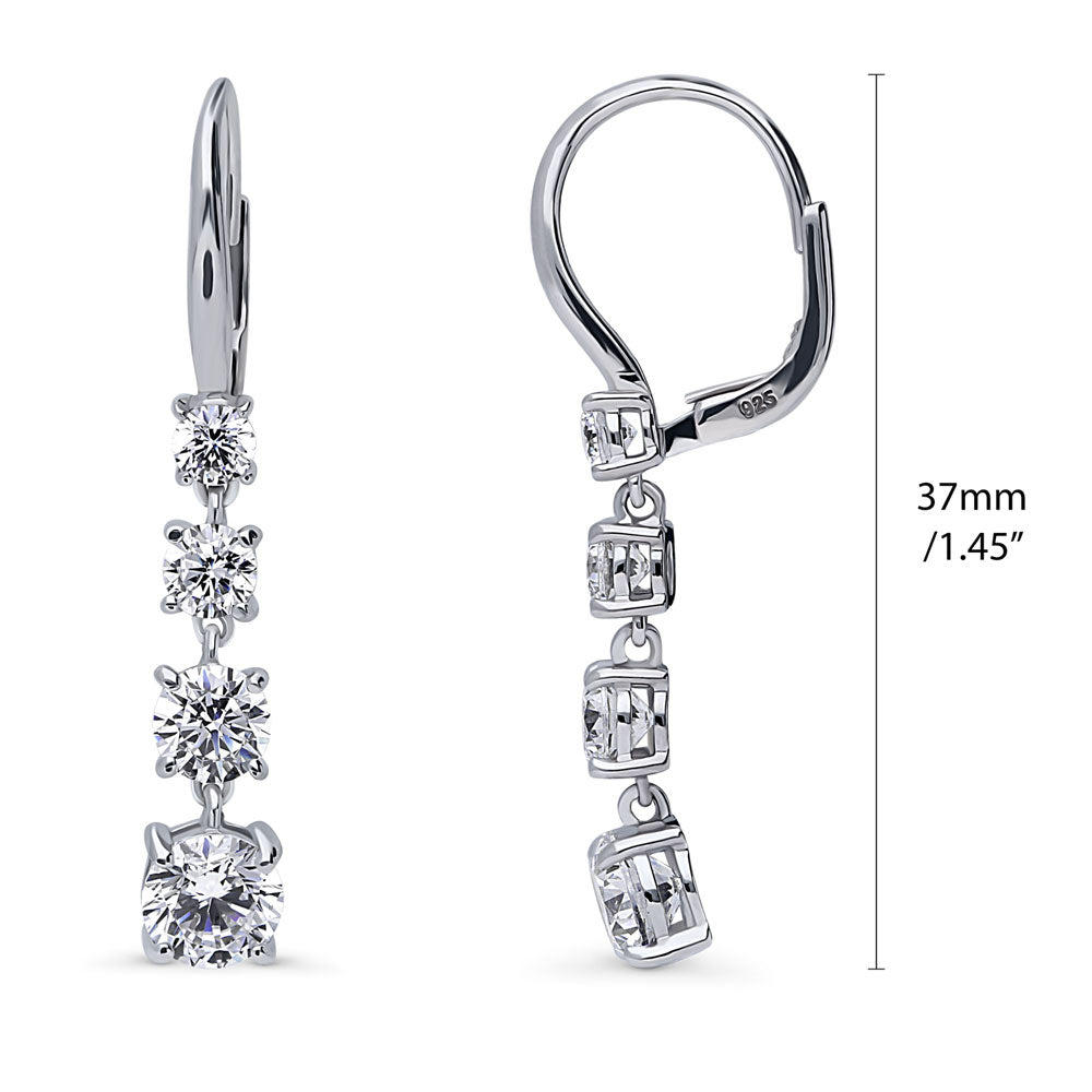Front view of Graduated CZ Leverback Chandelier Earrings in Sterling Silver, 3 of 6