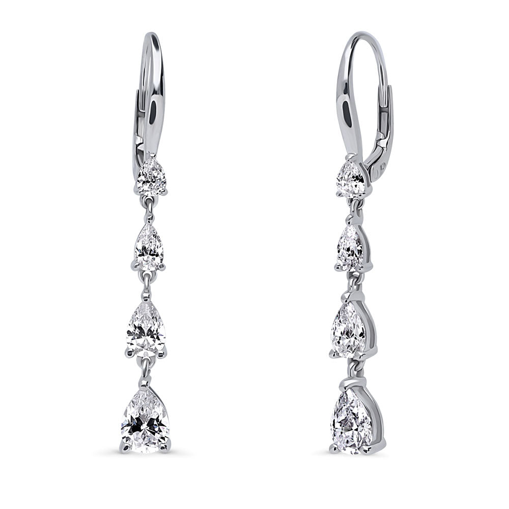 Graduated Teardrop CZ Leverback Chandelier Earrings in Sterling Silver