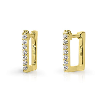 Rectangle CZ Mini Hoop Earrings in Sterling Silver 0.46"