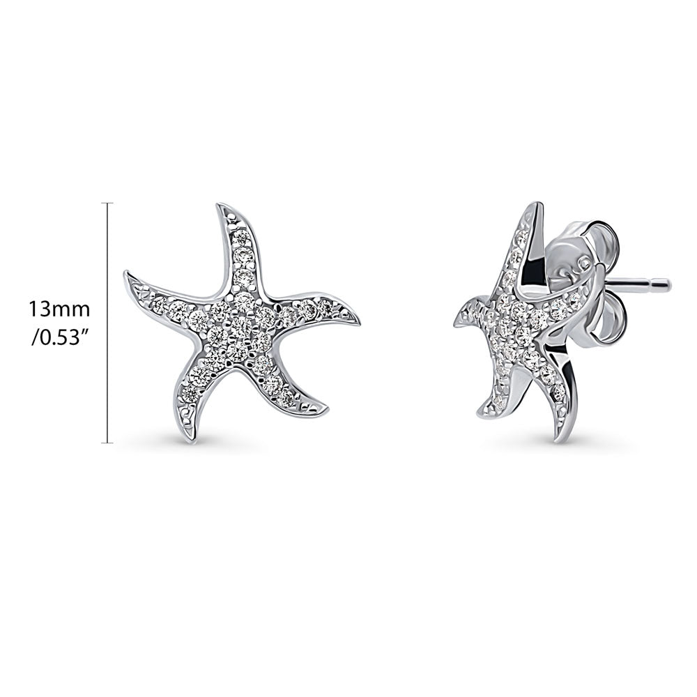 Front view of Starfish CZ Stud Earrings in Sterling Silver, 4 of 12