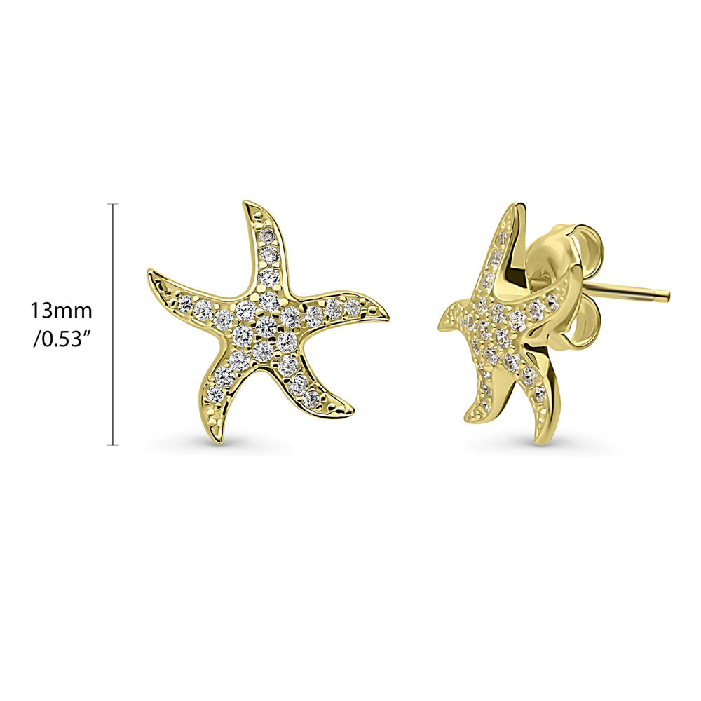 Front view of Starfish CZ Stud Earrings in Sterling Silver, 3 of 12