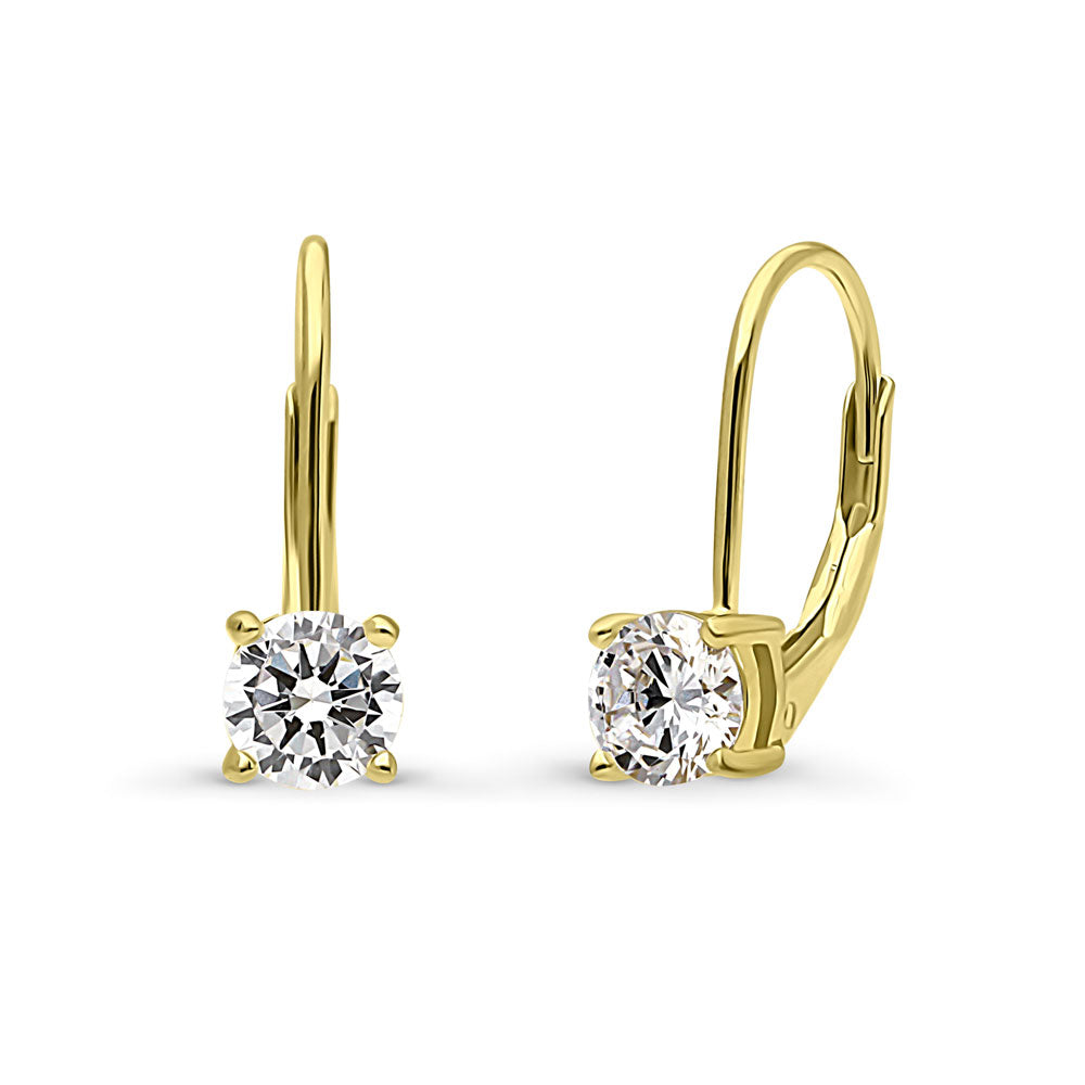 Solitaire Round CZ Leverback Earrings in Gold Flashed Sterling Silver, 1 of 14