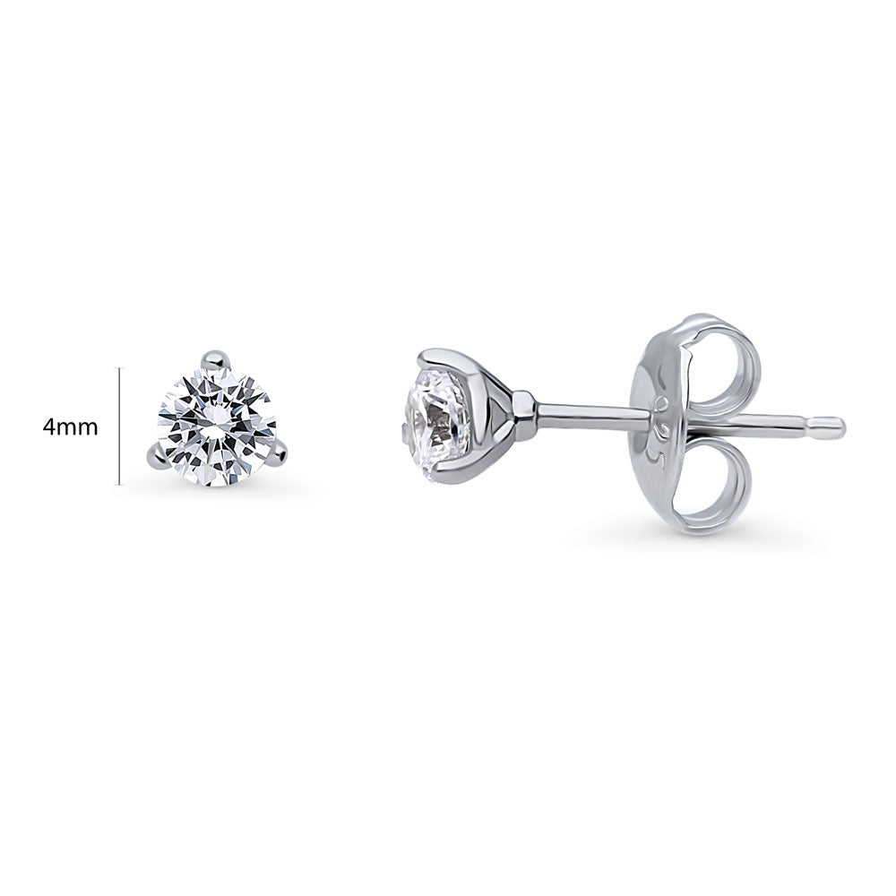 Front view of Solitaire Round CZ Stud Earrings in Sterling Silver, 1 of 9