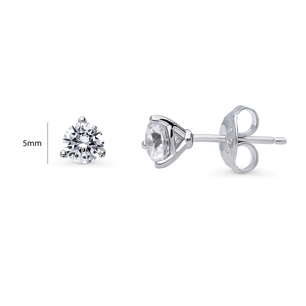 Solitaire Round CZ Stud Earrings in Sterling Silver