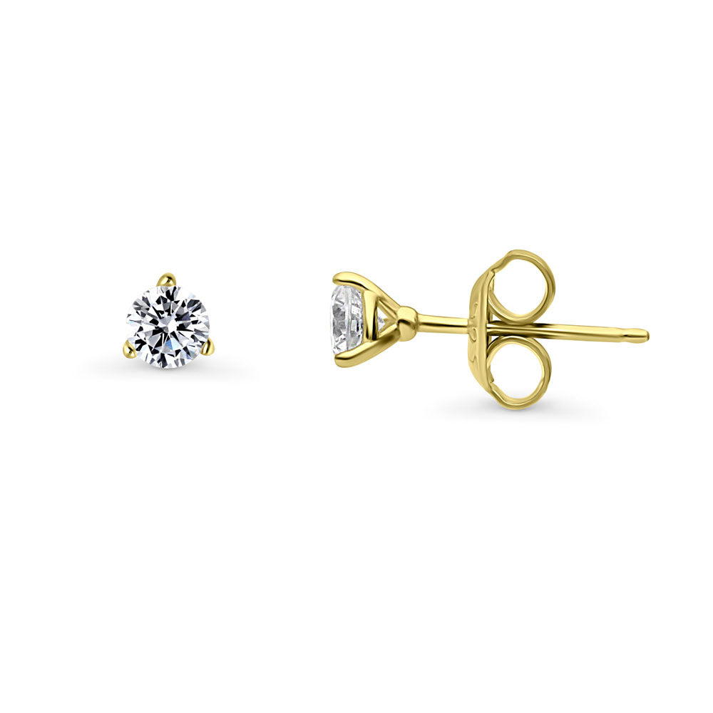 Solitaire Round CZ Stud Earrings in Gold Flashed Sterling Silver, 1 of 15