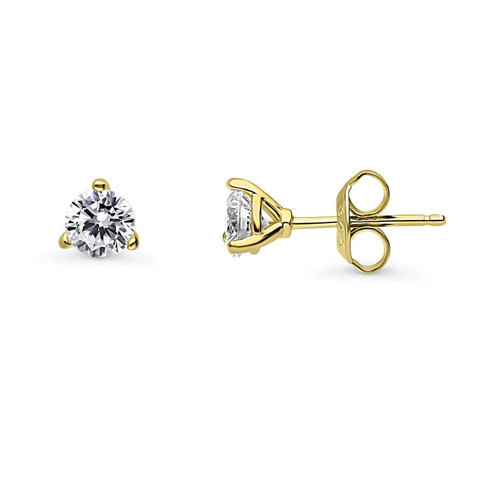 Solitaire Round CZ Stud Earrings in Gold Flashed Sterling Silver