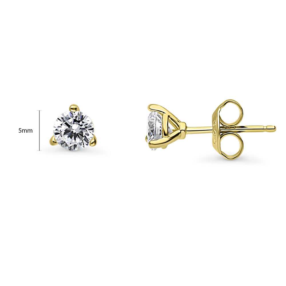 Front view of Solitaire Round CZ Stud Earrings in Gold Flashed Sterling Silver, 4 of 15