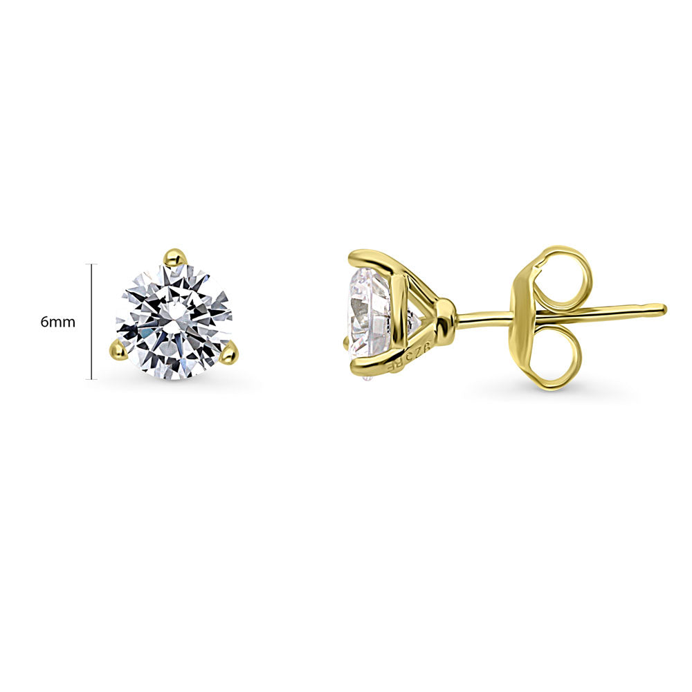 Front view of Solitaire Round CZ Stud Earrings in Gold Flashed Sterling Silver, 5 of 15